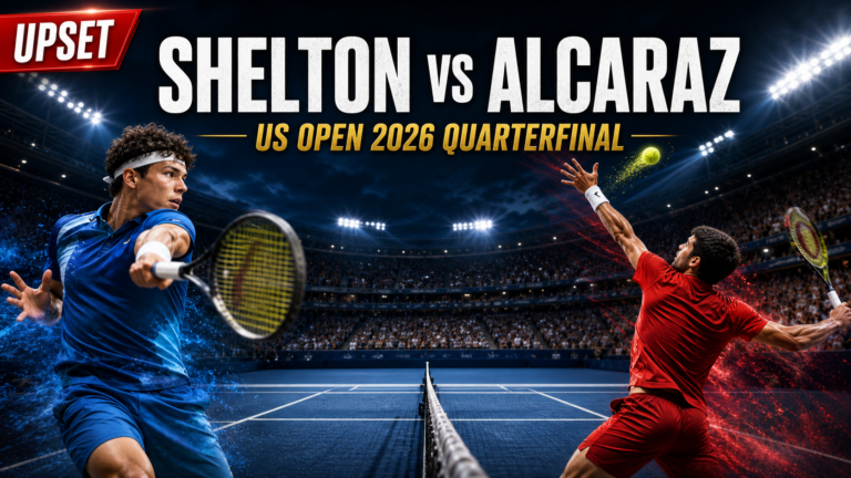 Ben Shelton defeats Carlos Alcaraz US Open 2026 quarterfinal Arthur Ashe Stadium